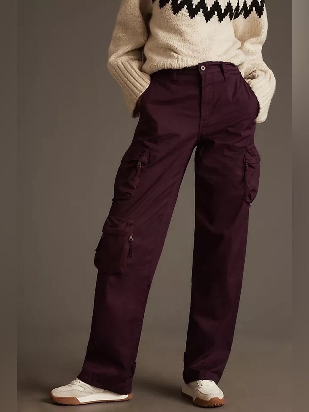 AnthropologiePistola Bobbie Mid Rise Loose Straight Leg Cargo Pant Aubergine 29